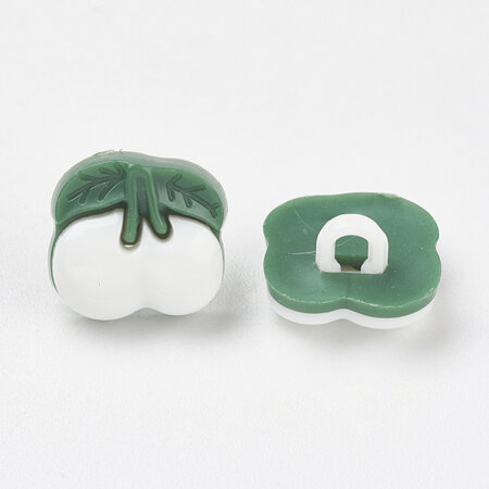 Plastic Cherry Shank Buttons - White/Dark Green