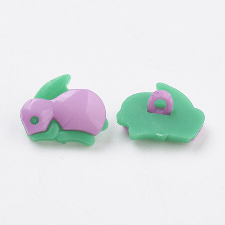 Plastic Rabbit Shank Buttons - Lilac/Green