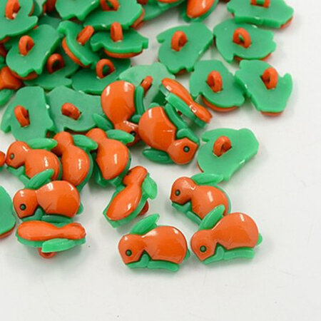 Plastic Rabbit Shank Buttons - Orange/Green