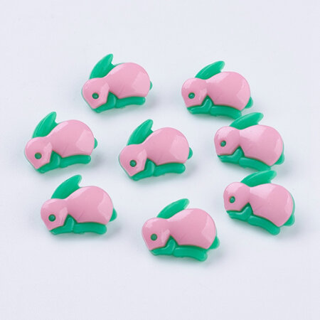Plastic Rabbit Shank Buttons - Pink/Green