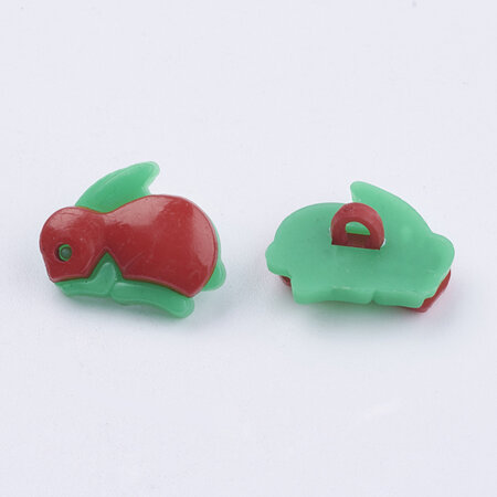 Plastic Rabbit Shank Buttons - Red/Green