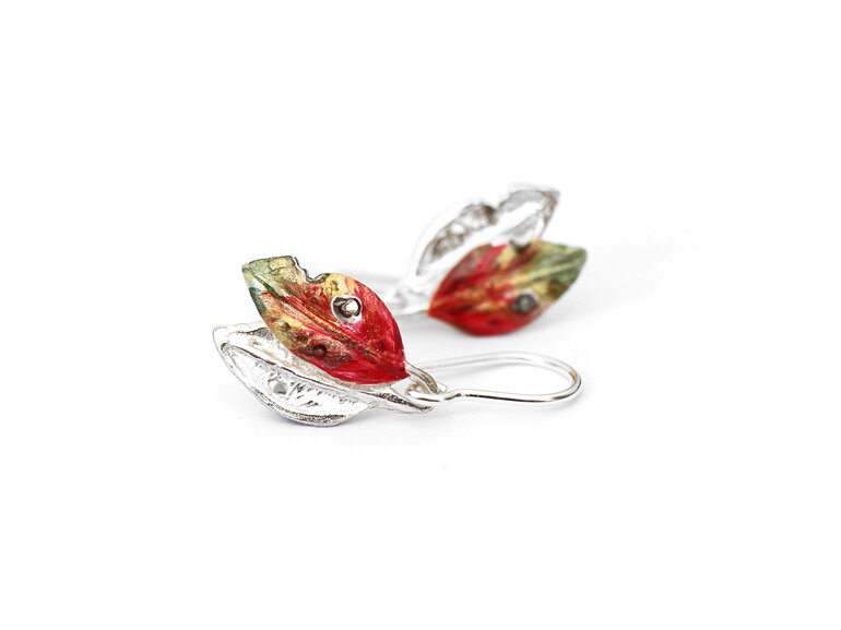 pohutukawa leaf red green gold earrings nature gift nz jewellery lilygriffin