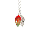 pohutukawa leaf red green gold pendant necklace lily griffin handmade jewellery