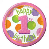 Polka Dots 1st Birthday Girl Party plates x 8