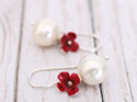 poppy crimson red putiputi flowers pearls earrings lily griffin nz jeweller