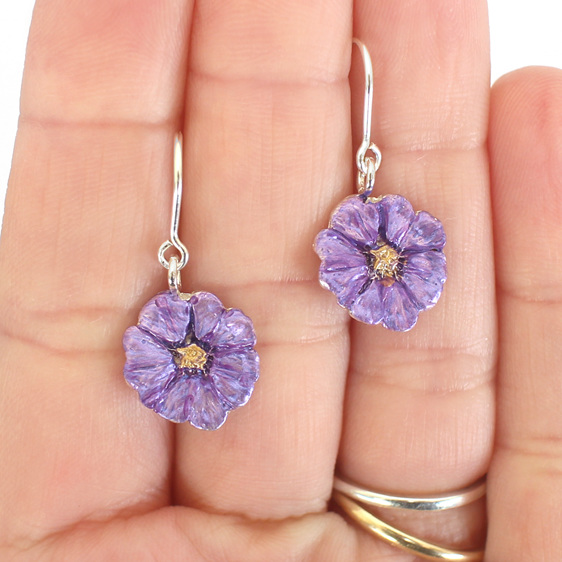 poroporo purple native flower floral sterling silver earrings gold nature nz