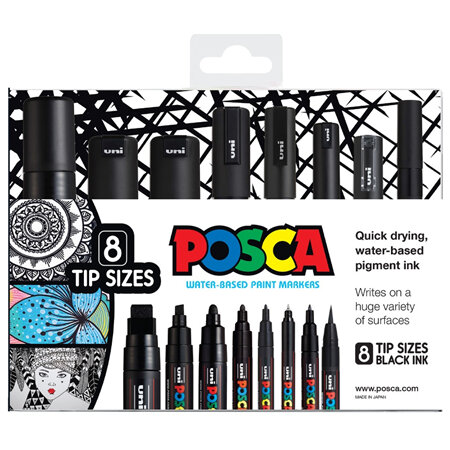 Posca Assorted Tips - All Black