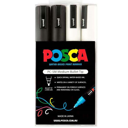 Posca PC-5M - 4 Pack Black & White