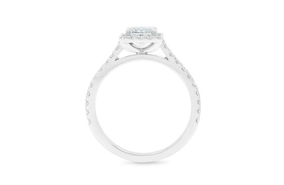 Princess cut diamond engagement ring with diamond set band, platinum