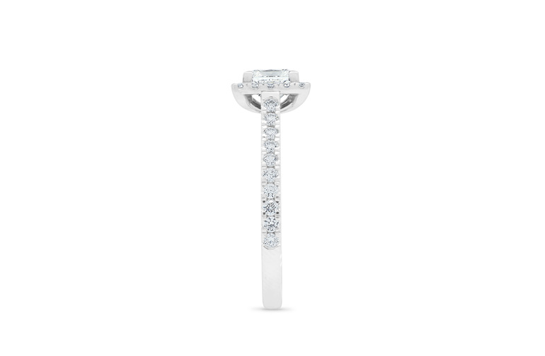 Princess cut diamond engagement ring with diamond set band, platinum