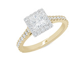Princess diamond halo engagement ring, 18ct yellow gold, cluster diamond ring