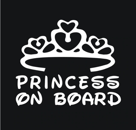 Princess on Board Car Decal Sticker - WHITE