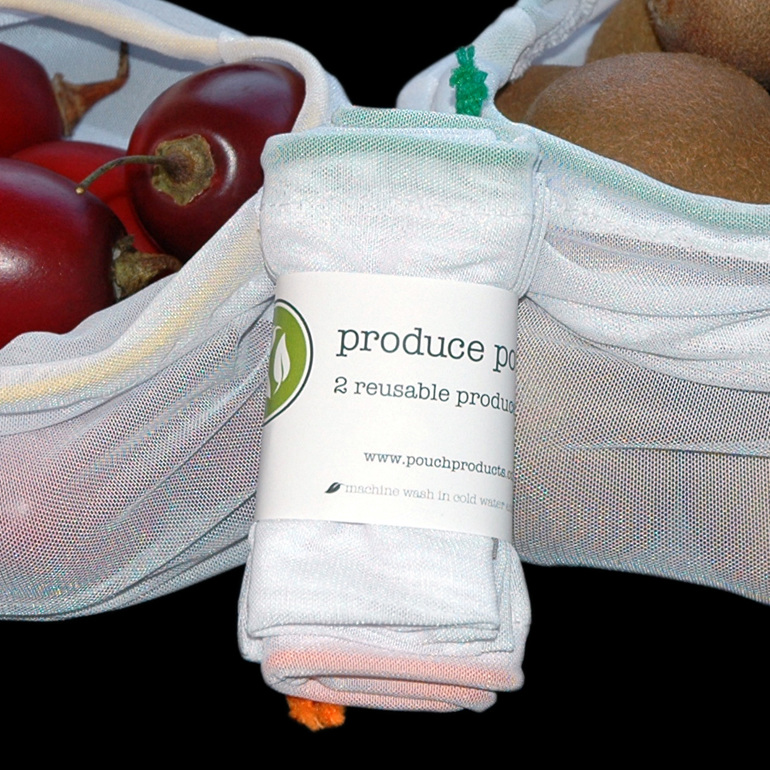 produce pouch - 2 pack with assorted cord colours - reusable produce bag