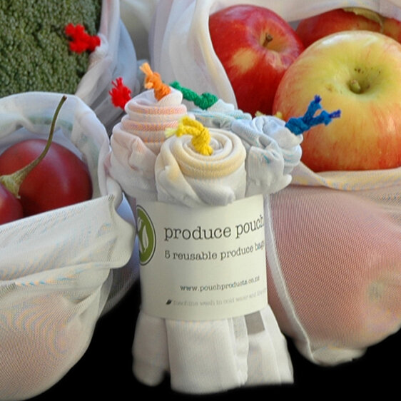 produce pouch - 5 pack with assorted cord colours - reusable produce bag