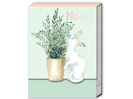 Punch Studio White Cat with Houseplant Pocket Notepad