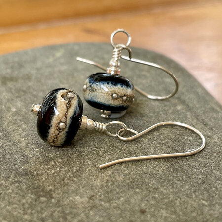 Pure silver trails earrings - sandstone on black [second!]