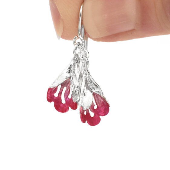 puriri hot pink flower lilygriffin silver ear charm native floral nature earring