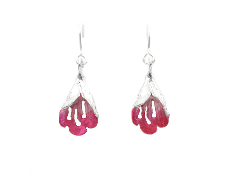 puriri hot pink flower sterling silver native floral nature earring lilygriffin