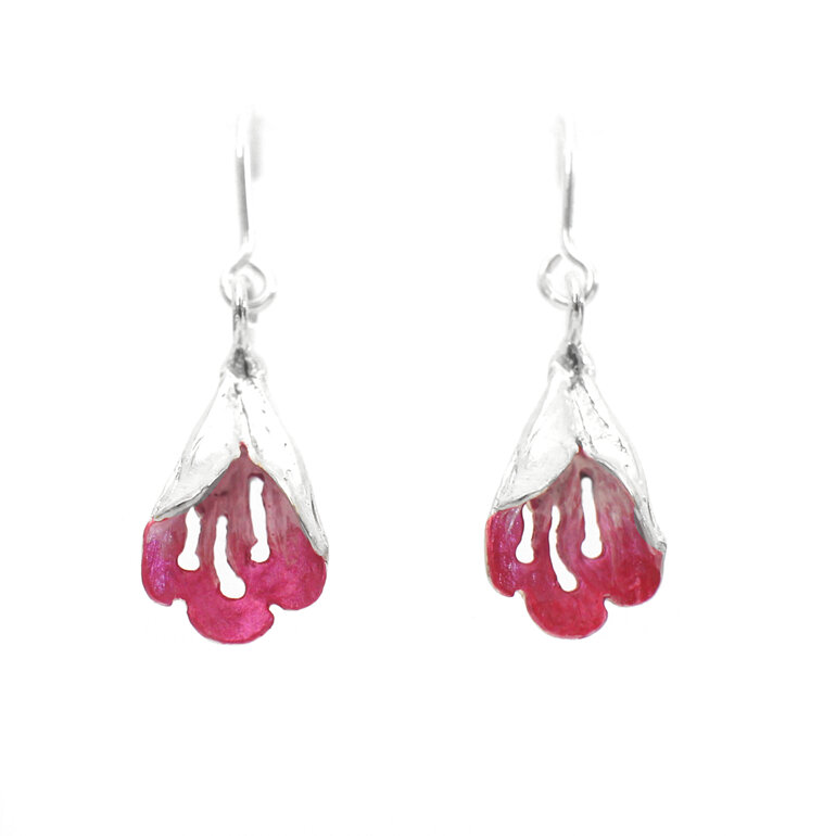 puriri hot pink flower sterling silver native floral nature earring lilygriffin