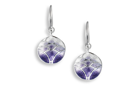 Purple Enamel Lotus Flower Drop Earrings