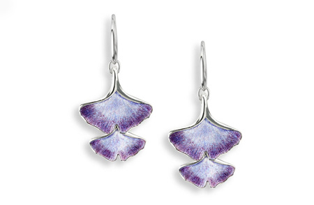 Purple Ginkgo Double Leaf Earrings