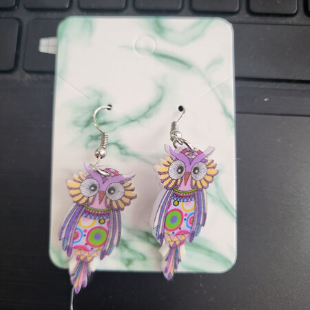 Purple owl drop earrings