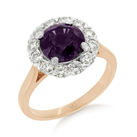 Purple Spinel and Diamond Halo Ring