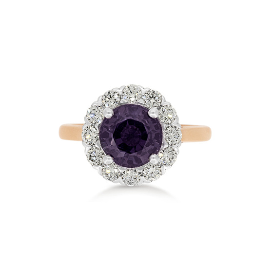 Purple Spinel, Cocktail Ring, Diamond Halo Ring