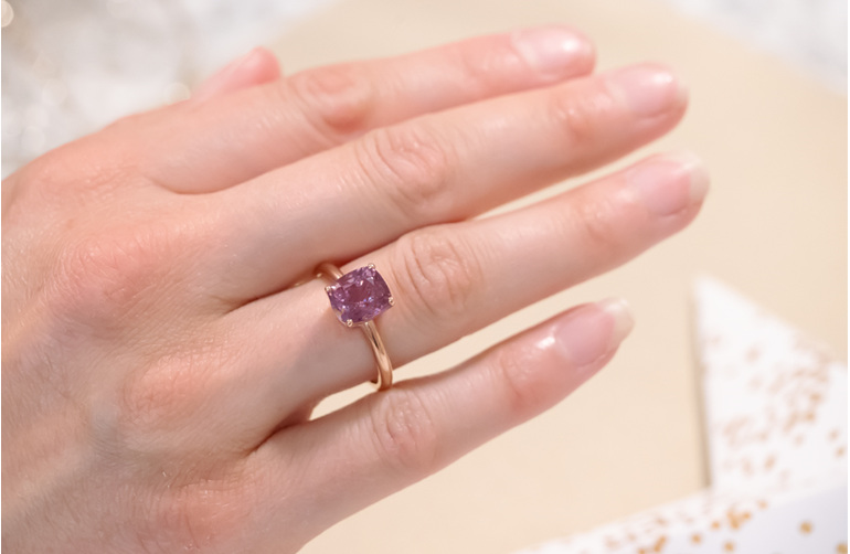 purple spinel gemstone rose gold solitaire ring