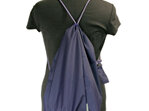 purple swim pouch worn as back pack