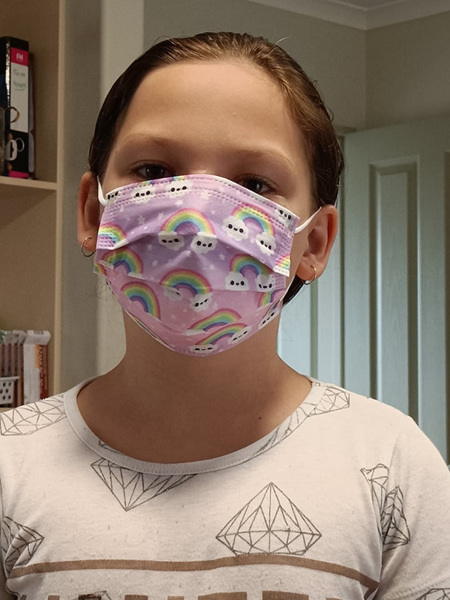 Purple/Pink Rainbow & Clouds 5pk Disposable Masks (Kids)