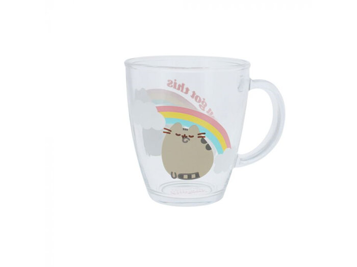 Pusheen Self Care Club: Glass Mug cat  rainbow you got this