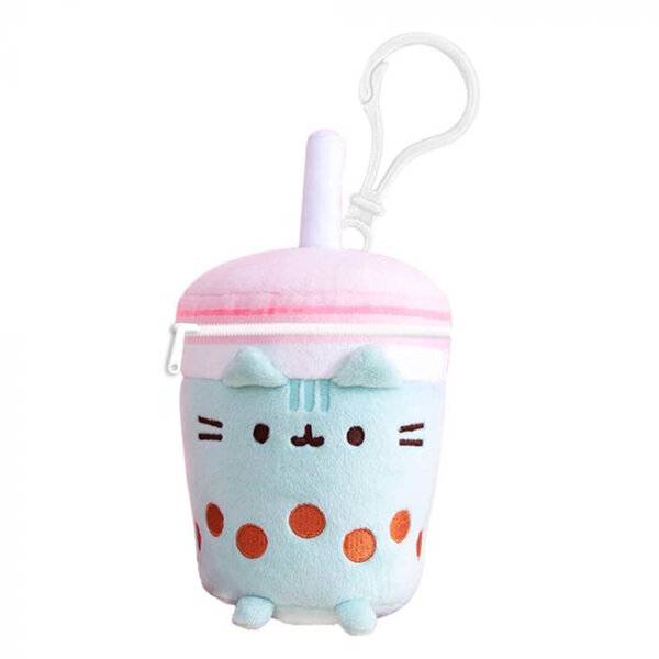 Pusheen the Cat Sips | Boba Tea Bag Charm Plush Zip Purse 14cm