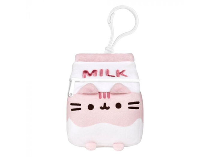 Pusheen the Cat Sips | Strawberry Milk Bag Charm Plush Zip Purse 9cm