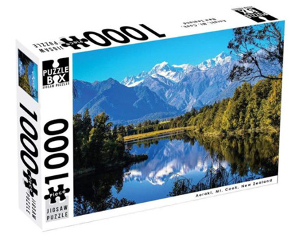 Puzzle Box 1000 Piece Jigsaw Puzzle: Aoraki Mt Cook & Lake Matheson