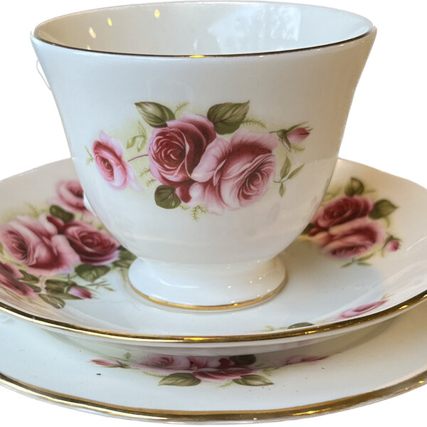 Queen Anne Bone China Tea Cup, Saucer and Plate Trio Set - DAMAGED