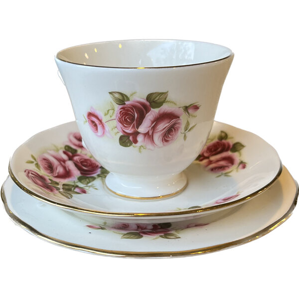 Queen Anne Bone China Tea Cup, Saucer and Plate Trio Set - DAMAGED