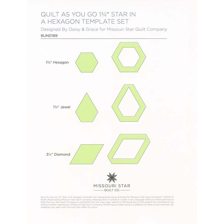 Quilt As You Go 1 3/4" Star in a Hexagon Template Set by Daisy and Grace