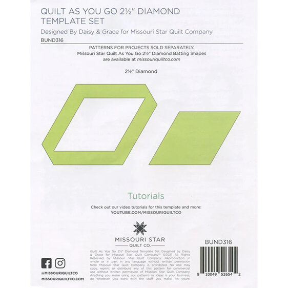 Quilt As You Go 2-1/2" Diamond Template by Daisy & Grace