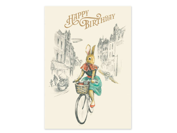 Rabbit on a Bike Happy Birthday Card | Roger La Borde