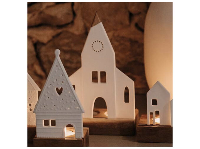 Rader Little Church on Stand Porcelain & Acacia Tealight Holder