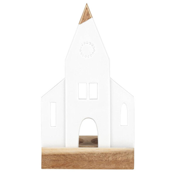 Rader Little Church on Stand Porcelain & Acacia Tealight Holder