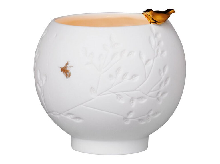Rader Porcelain Vessel - Golden Bird with Bee Story candle tealight vase