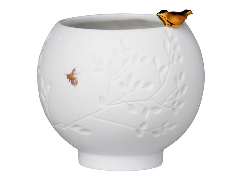 Rader Porcelain Vessel - Golden Bird with Bee Story candle tealight vase
