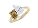 Radiant and pear cut brown white diamond two stone engagement ring