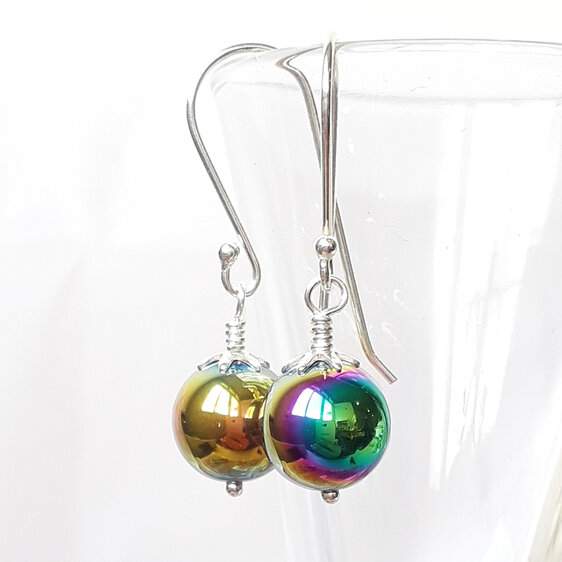 rainbow bauble earrings sterling silver