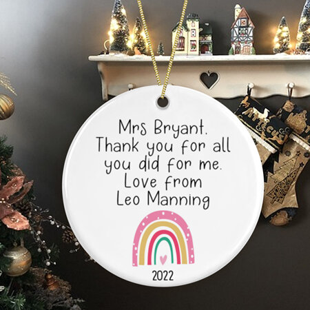 Rainbow for Teacher Personalised Ceramic Christmas Ornament