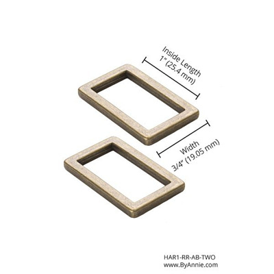 Rectangle Rings 1" (2 Pack) - Antique Brass