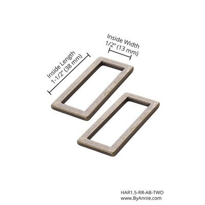 Rectangle Rings 1.5" (2 Pack) - Antique Brass