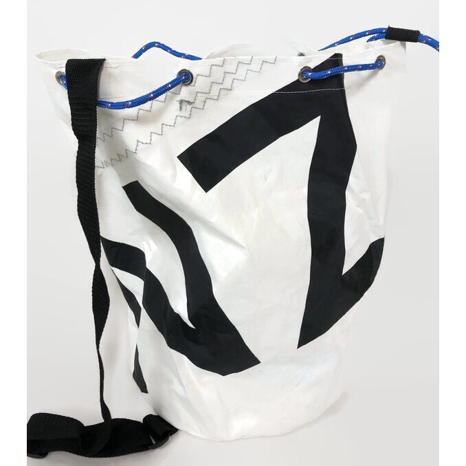 Recycled sailcloth duffle bag with NZ detail.